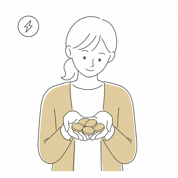 電気代のイメージ。コインを手にした方のイラスト