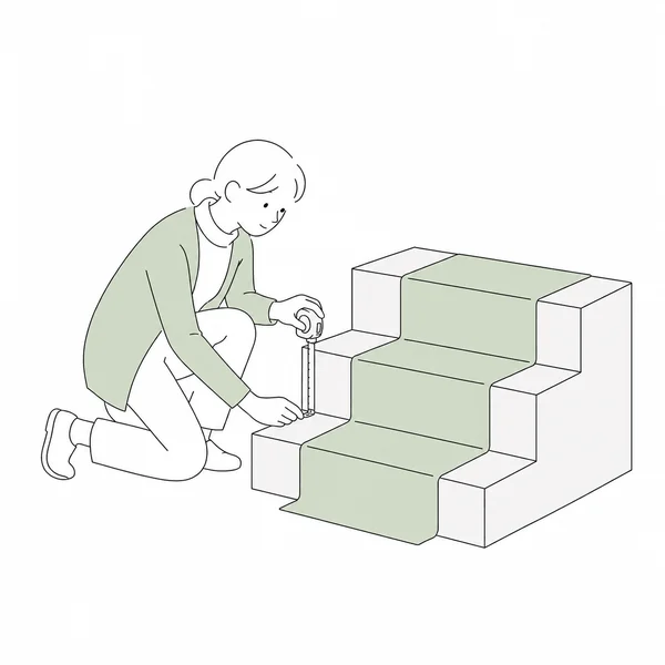 階段の寸法を採寸し、段差に沿わせた融雪マットのイラスト