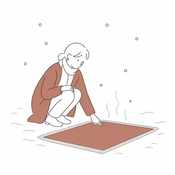 融雪マットの上の雪がとけている様子を確かめる方のイラスト